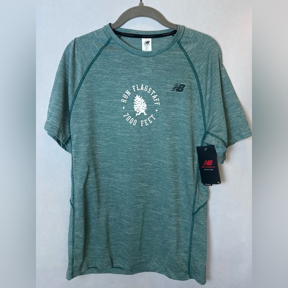 New Balance Performance Blue Green Short Sleeve Tee with Raglan Sleeves
